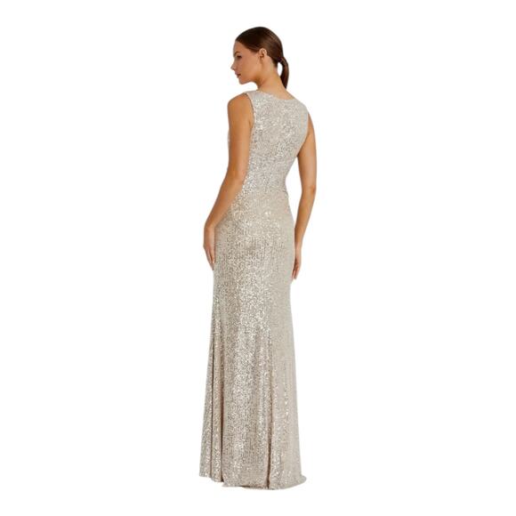 Mac Duggal 26598 Evening Gown V-Neck Faux Wrap Nude Silver Sequin Size 10 NWT - Picture 4 of 16